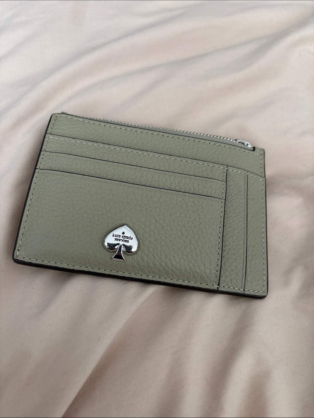 kate spade Olive Leather Card & Key Case with Spade Logo